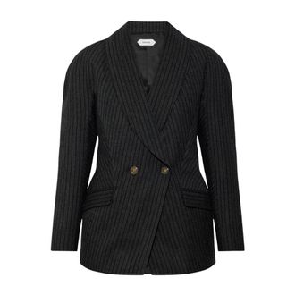 Versace Jassen, Dames, Grijs, XS, Wol, Pinstripe Wol Twhile Blazer