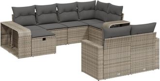 vidaXL Set De Sof&aacute;s De Jard&iacute;n 10 Pzas Con Cojines Rat&aacute;n Sint&eacute;tico Gris Vidaxl