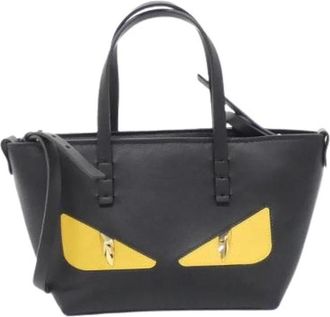 Fendi Pre-owned Tote Bags, male, Black, Size: ONE SIZE Pre-owned BAG Bugs Roll Mini Calf Shoulder Bag