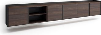 Skraut Home Skraut Home - Mueble Tv, Televisi&oacute;n, Muebles De Sal&oacute;n, Almacenaje, 309x35x50cm, Para Tv Hasta 80, Colgado, Suspendido, Led, Estilo Moderno, Roble Oscu