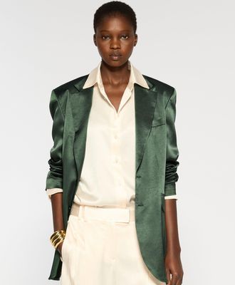 Serena Bute Satin Boyfriend Blazer - Dark Green