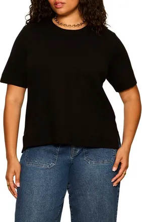 Sanctuary Perfect Short Sleeve Sweater in Black at Nordstrom, Size 2X