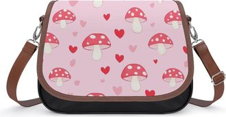 Generic Mushroom Heart Pattern Crossbody Bags for Women Fashion Leather Shoulder Handbags With Adjustable Strap