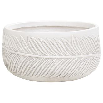 Beliani Beliani - Maceta Exterior Motivo Hoja Redonda Piedra Fibra Arcilla 35x35x19 Cm Blanco Ftero
