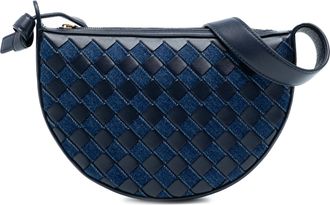 Bottega Veneta Pre-owned Womens Mini Leather And Denim Intrecciato Sunrise Hobo - Dark Blue - One Size