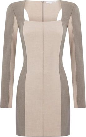 Patrizia Pepe Gestructureerde beige jurk met kleurcontrasten - Dames - Korte kleedjes - Veelkleurig - S - Polyester - Kleedjes