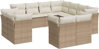 vidaXL Set De Sof&aacute;s De Jard&iacute;n 11pzas Con Cojines Rat&aacute;n Sint&eacute;tico Beige Vidaxl