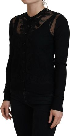 Dolce & Gabbana Womens Floral Lace Silk Cardigan Black Nylon