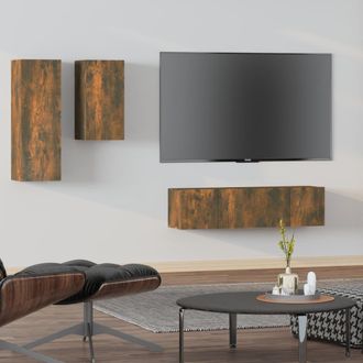 Berkfield Home 4 Piece TV Cabinet Set Smoked Oak Engineered Wood in Brown