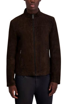 Karl Lagerfeld Suede Zip Jacket in Brown at Nordstrom, Size Xx-Large