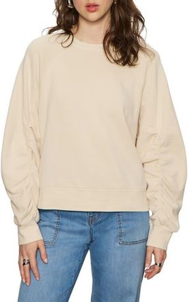 Sanctuary Gathered Sleeve Sweatshirt in Vanilla White at Nordstrom, Size Medium