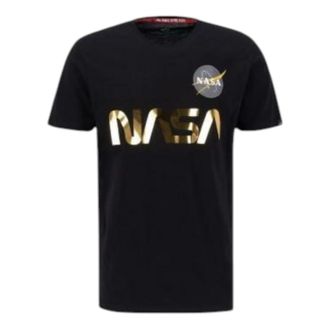 Alpha Industries Reflecterend Nasa Print T-Shirt Regular Fit - Heren - T-shirts - Zwart - S - Katoen - Tops