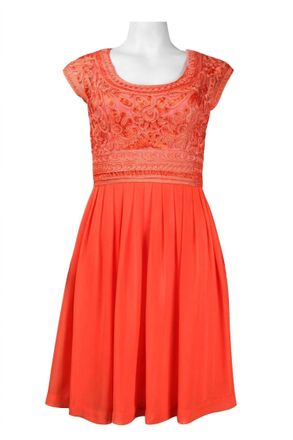 Sue Wong Womens Soutache Embroidered Pleated A-Line Dress In Orange