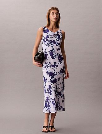 Calvin Klein Vestido Largo De Chif&oacute;n Estampado Con Cuello Redondo