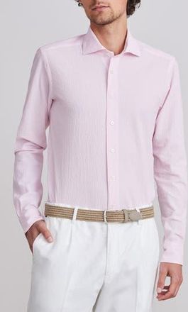 Emanuel Berg Textured Sartorial Stripe Stretch Cotton Dress Shirt in Light Pastel Pink at Nordstrom Rack, Size Xx-Large