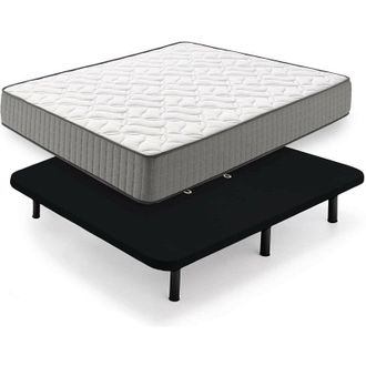 HOGAR 24 Fr81 - Colch&oacute;n Viscoel&aacute;stico + Base Tapizada, En Color Negro, Con Patas, Medida 150x190 Cm, Nucleo Fresh Natur Alta Densidad Efecto Regenerador, Altur