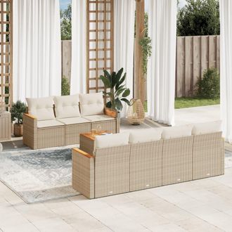 vidaXL Vidaxl - Juego De Sof&aacute;s De Jard&iacute;n Con Cojines Beige 8 Pzas Rat&aacute;n Pe