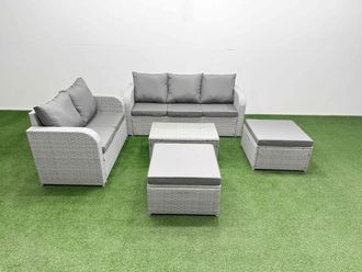 Fimous 7 Seater PE Rattan Wicker Garden Furniture Patio Conservatory Sofa Set with Rectangular Coffee Table 3 Seater Sofa Love Sofa 2 Big Footstool