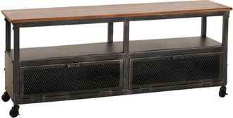 Hhg Tablero bajo 079, soporte tv, ruedas 2 compartimentos, estructura 3D metal retro industrial madera 55x130x36cm, negro, marrón