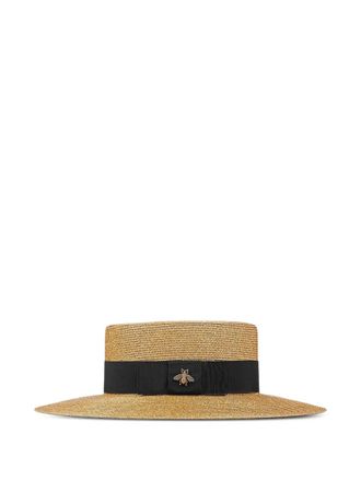 Gucci bee-detail lam&eacute; hat - women - Viscose/Polyamide/Polyester/Silk - L - Gold