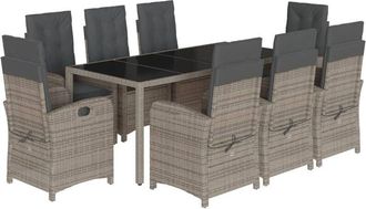 vidaXL Set Comedor Jard&iacute;n 9 Pzas Y Cojines Rat&aacute;n Sint&eacute;tico Gris Vidaxl