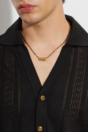 Versace Brass Necklace With Logo, Mens, Gold