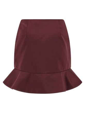 Rotate Flounced Satin Skirt - Burgundy