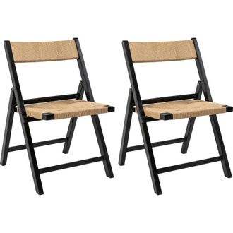 Jonathan Y Designs Kiawah Coastal Modern Woven Seagrass Teak Wood Folding Chair in Black at Nordstrom