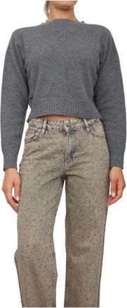 Twinset Grijze Wol Kasjmier Blend Trui - Dames - Ronde hals truien - Grijs - S - Wol - Truien & Vesten