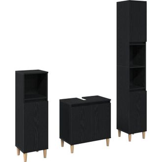 vidaXL Juego De Muebles De Ba&ntilde;o 3 Pcs Negro 30 X 30 X 180 Cm Vidaxl