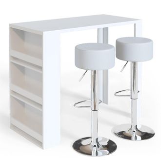 Vicco Tavolo bar con sgabelli, Bianco, 57 x 117 cm con 2 sgabelli da bar, Vicco