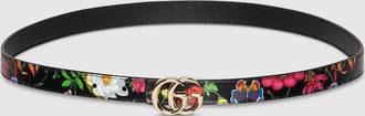 Gucci Reversible GG Marmont Thin Belt, Black, Leather