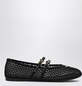 Prada Black mesh ballerina with triangle logo