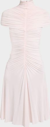 Alaia Mock-Neck Gathered Cap-Sleeve Dress
