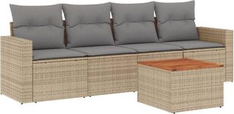 vidaXL Vidaxl - Juego De Sof&aacute;s Jard&iacute;n Con Cojines Beige Mezcla 5 Pzas Rat&aacute;n Pe