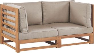 Beliani Garden Sofa 2 Seater TRANI Modular Certified Acacia Wood Light Brown