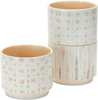 Melrose International Set Of 3 Blush Patterned Stacking Pot