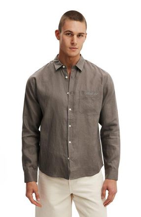 Cotton On Mens Relaxed Linen Long Sleeve Shirt in Dusty Taupe Emb at Nordstrom, Size Xx-Large
