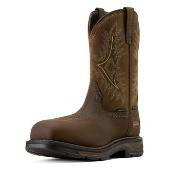 Ariat Mens WorkHog XT Waterproof Wide Square Toe Carbon Work Boots in Bruin Brown Mocha, EE Wide Width, Size 10.5, by Ariat