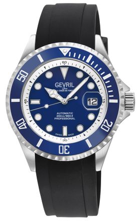Gevril Group Mens Wall Street Swiss Automatic Sellita SW200-1 Blue Bezel Dark Enamel Dial Watch - Black - One Size