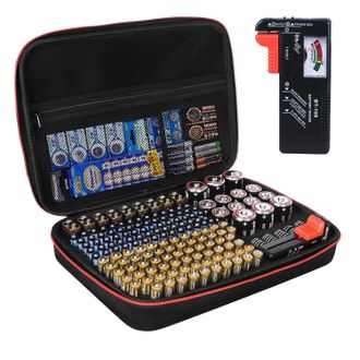 OEM Caja Para Guardar Pilas Con Comprobador - Capacidad Para 200 Pilas - Gran Capacidad - Compatible Con Pilas Aa, Aaa, C, D Y De 9v