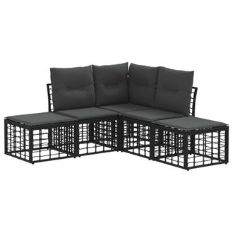 vidaXL Conjunto De Sof&aacute;s De Exterior Negro Poli&eacute;ster Vidaxl