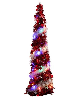 Nearly Natural 4Ft. Pre-Lit Pop Up Red & White Tinsel Christmas Tree