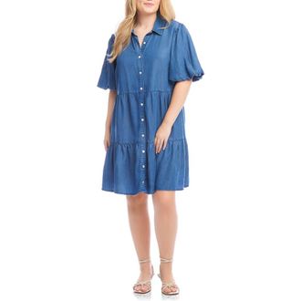 Karen Kane Tiered Denim Shirtdress at Nordstrom, Size 1 X