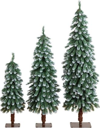 Nearly Natural Set Of 3 3Ft. 4Ft. 5Ft. Pre-Lit Frosted Artificial Christmas Tree