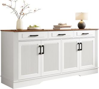 OEM Mobile Da Soggiorno, Credenza, Con Motivo A Righe Verticali 3d, 3 Cassetti, 4 Ante, Struttura In Mdf, Adatto Per Corridoi, Soggiorni, Sale Da Pranzo, 