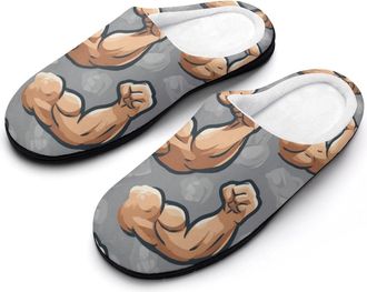 Generic Biceps Strong Muscular Arms Slippers Men Winter Warm Cotton Anti-Slip Indoor Slip-Ons House Shoes
