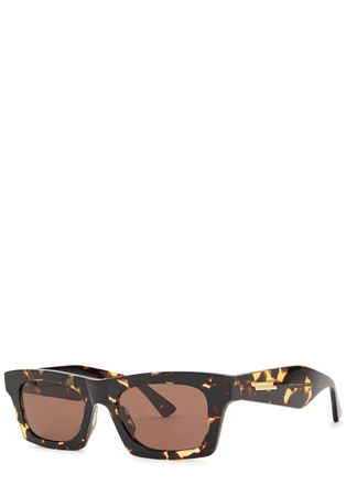 Bottega Veneta Tortoiseshell Rectangle-frame Sunglasses - Brown Havana - One Size