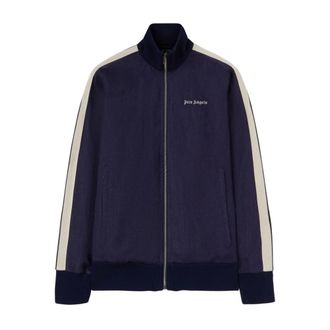 Palm Angels Classic Logo Linnen Track Jacket - Heren - Trainingsjackets - Blauw - M - Linnen - Fitness