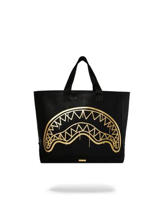 Sprayground Gold Fang Beach Tote Bag Womens Black Shoulder Strap Handbag SPR306